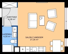 1 pokój, mieszkanie 35,74 m², piętro 1, oferta nr 18, Traviata, Warszawa, Białołęka, Kobiałka, ul. Giuseppe Verdiego 22