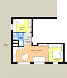 3 pokoje, mieszkanie 42,86 m², piętro 3, oferta nr A16, Rodzinna Malta, Poznań, Warszawskie-Pomet-Maltańskie, Komandoria, ul. Bnińska