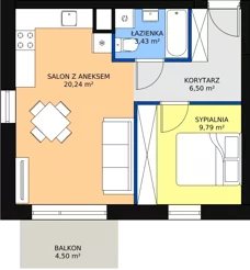 2 pokoje, mieszkanie 39,96 m², piętro 2, oferta nr B12, Rodzinna Malta, Poznań, Warszawskie-Pomet-Maltańskie, Komandoria, ul. Bnińska