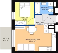 2 pokoje, mieszkanie 33,84 m², piętro 2, oferta nr B13, Rodzinna Malta, Poznań, Warszawskie-Pomet-Maltańskie, Komandoria, ul. Bnińska