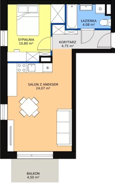 2 pokoje, mieszkanie 43,70 m², piętro 1, oferta nr C9, Rodzinna Malta, Poznań, Warszawskie-Pomet-Maltańskie, Komandoria, ul. Bnińska
