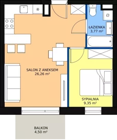 2 pokoje, mieszkanie 39,38 m², piętro 2, oferta nr C14, Rodzinna Malta, Poznań, Warszawskie-Pomet-Maltańskie, Komandoria, ul. Bnińska