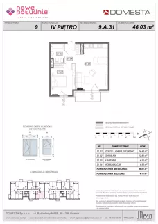 2 pokoje, mieszkanie 46,03 m², piętro 4, oferta nr 9.A.31, Nowe Południe - budynek 9 , Gdańsk, Orunia Górna-Gdańsk Południe, Maćkowy, ul. Starogrodzka / Borkowska