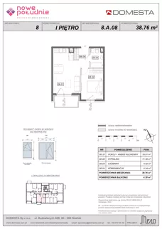 2 pokoje, mieszkanie 38,76 m², piętro 1, oferta nr 8.A.08, Nowe Południe - budynek 8, Gdańsk, Orunia Górna-Gdańsk Południe, Maćkowy, ul. Starogrodzka / Borkowska
