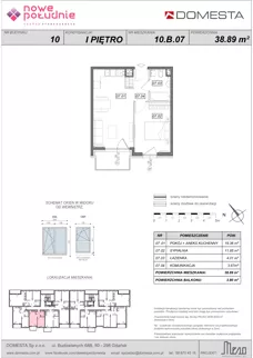 2 pokoje, mieszkanie 38,89 m², piętro 1, oferta nr 10.B.07, Nowe Południe - budynek 10, Gdańsk, Orunia Górna-Gdańsk Południe, Maćkowy, ul. Starogrodzka / Borkowska