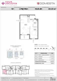 2 pokoje, mieszkanie 43,33 m², piętro 1, oferta nr 10.B.08, Nowe Południe - budynek 10, Gdańsk, Orunia Górna-Gdańsk Południe, Maćkowy, ul. Starogrodzka / Borkowska