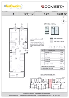 3 pokoje, mieszkanie 59,01 m², piętro 1, oferta nr A.2.5, #NaSwoim2, Gdańsk, Chełm, ul. Ptasia 22