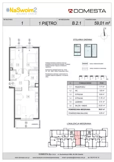 3 pokoje, mieszkanie 59,01 m², piętro 1, oferta nr B.2.1, #NaSwoim2, Gdańsk, Chełm, ul. Ptasia 22