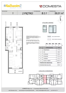 3 pokoje, mieszkanie 59,01 m², piętro 2, oferta nr B.3.1, #NaSwoim2, Gdańsk, Chełm, ul. Ptasia 22