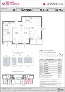 4 pokoje, mieszkanie 80,11 m², piętro 3, oferta nr 10.A.14, Nowe Południe - budynek 10, Gdańsk, Orunia Górna-Gdańsk Południe, Maćkowy, ul. Starogrodzka / Borkowska