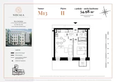 2 pokoje, apartament 34,98 m², piętro 2, oferta nr M13, Niecała Prestige Residence, Lublin, Śródmieście, ul. Niecała 20