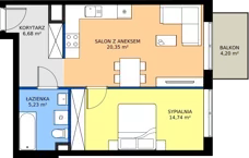 2 pokoje, mieszkanie 47,00 m², piętro 2, oferta nr A.3.31, JA_SIELSKA etap V, Poznań, Podolany, Podolany, ul. Jasielska