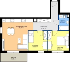 3 pokoje, mieszkanie 63,69 m², piętro 1, oferta nr A.2.17, JA_SIELSKA etap V, Poznań, Podolany, Podolany, ul. Jasielska