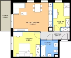 3 pokoje, mieszkanie 58,77 m², piętro 2, oferta nr A.3.40, JA_SIELSKA etap V, Poznań, Podolany, Podolany, ul. Jasielska