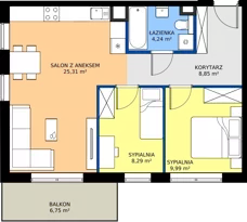 3 pokoje, mieszkanie 56,68 m², piętro 1, oferta nr B.2.18, JA_SIELSKA etap V, Poznań, Podolany, Podolany, ul. Jasielska