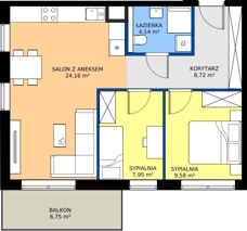 3 pokoje, mieszkanie 54,55 m², piętro 1, oferta nr B.2.17, JA_SIELSKA etap V, Poznań, Podolany, Podolany, ul. Jasielska