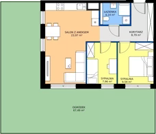 3 pokoje, mieszkanie 54,45 m², parter, oferta nr B.1.7, JA_SIELSKA etap V, Poznań, Podolany, Podolany, ul. Jasielska