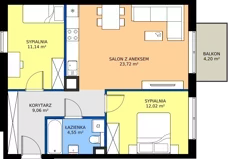 3 pokoje, mieszkanie 60,49 m², piętro 1, oferta nr B.2.12, JA_SIELSKA etap V, Poznań, Podolany, Podolany, ul. Jasielska