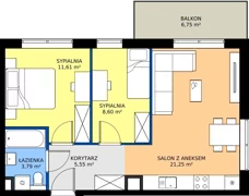 3 pokoje, mieszkanie 50,80 m², piętro 2, oferta nr C.3.14, JA_SIELSKA etap V, Poznań, Podolany, Podolany, ul. Jasielska