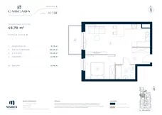 2 pokoje, mieszkanie 46,70 m², piętro 2, oferta nr A2.7.22, Cascada, Łódź, Bałuty, ul. Inflacka 120