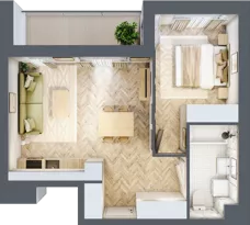 2 pokoje, mieszkanie 42,61 m², piętro 1, oferta nr B1.4, Piekarska Park, Łódź, Bałuty, ul. Piekarska 27/29