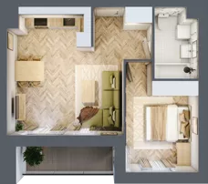 2 pokoje, mieszkanie 43,90 m², piętro 1, oferta nr B1.7, Piekarska Park, Łódź, Bałuty, ul. Piekarska 27/29