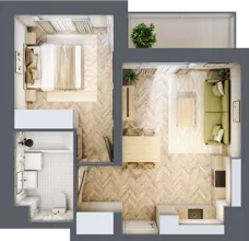2 pokoje, mieszkanie 40,57 m², piętro 1, oferta nr B1.2, Piekarska Park, Łódź, Bałuty, ul. Piekarska 27/29