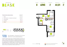 2 pokoje, mieszkanie 44,61 m², piętro 2, oferta nr B-A2M5, Osiedle Blask, Łódź, Bałuty, ul. Smugowa 24