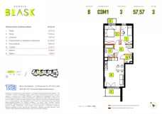 3 pokoje, mieszkanie 57,57 m², piętro 3, oferta nr B-C3M1, Osiedle Blask, Łódź, Bałuty, ul. Smugowa 24