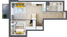2 pokoje, mieszkanie 46,53 m², piętro 1, oferta nr B-D1M3, Osiedle Blask, Łódź, Bałuty, ul. Smugowa 24