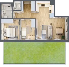 3 pokoje, mieszkanie 59,36 m², parter, oferta nr M02, Apartamenty Jordanowska, Warszawa, Praga Południe, Gocławek, ul. Jordanowska 18