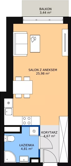 1 pokój, mieszkanie 35,60 m², piętro 2, oferta nr D 2.07, Naramowicka 100, Poznań, Winogrady, Winogrady, ul. Naramowicka 100