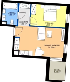 2 pokoje, mieszkanie 43,69 m², piętro 6, oferta nr F/36, Goplana Budynek F, Poznań, Jeżyce, ul. św. Wawrzyńca
