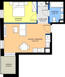 2 pokoje, mieszkanie 45,34 m², piętro 6, oferta nr F/167, Goplana Budynek F, Poznań, Jeżyce, ul. św. Wawrzyńca