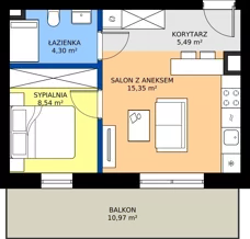 2 pokoje, mieszkanie 33,68 m², piętro 1, oferta nr C.13, Tarasy Bernardyńskie Budynek C, Kalisz, Śródmieście, ul. Kazimierza Mystkowskiego