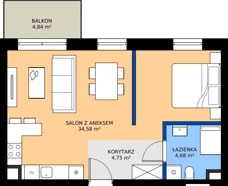 2 pokoje, mieszkanie 44,01 m², piętro 1, oferta nr C.141, Tarasy Bernardyńskie Budynek C, Kalisz, Śródmieście, ul. Kazimierza Mystkowskiego
