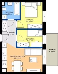 3 pokoje, mieszkanie 45,48 m², piętro 1, oferta nr C.64, Tarasy Bernardyńskie Budynek C, Kalisz, Śródmieście, ul. Kazimierza Mystkowskiego