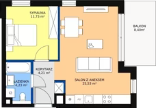 2 pokoje, apartament 45,98 m², piętro 1, oferta nr C.1.3, Oliva Koncept II, Gdańsk, Oliwa, ul. Karwieńska