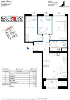 4 pokoje, mieszkanie 67,20 m², piętro 8, oferta nr C83, Maratońska 49, Łódź, Polesie, Retkinia, ul. Maratońska 49