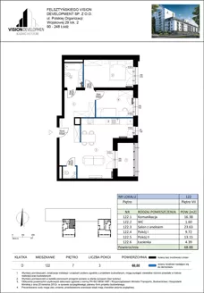 3 pokoje, mieszkanie 68,88 m², piętro 7, oferta nr 122, Rejtana Park, Łódź, Górna, ul. Sebastiana Felsztyńskiego 10