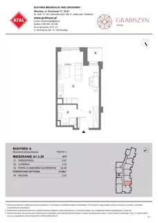1 pokój, mieszkanie 31,69 m², piętro 3, oferta nr A1.3.26, ATAL Grabiszyn, Wrocław, Gajowice, Fabryczna, ul. Grochowa