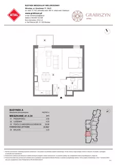 1 pokój, mieszkanie 43,39 m², piętro 4, oferta nr A1.4.34, ATAL Grabiszyn, Wrocław, Gajowice, Fabryczna, ul. Grochowa