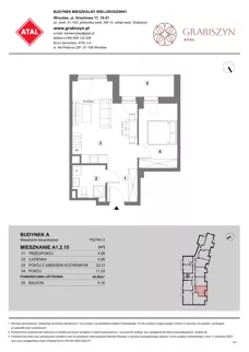 2 pokoje, mieszkanie 43,00 m², piętro 2, oferta nr A1.2.15, ATAL Grabiszyn, Wrocław, Gajowice, Fabryczna, ul. Grochowa