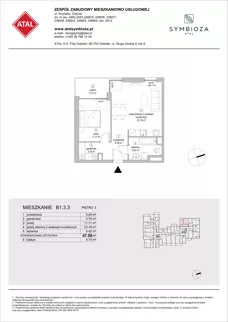2 pokoje, mieszkanie 47,59 m², piętro 3, oferta nr B1.3.3, ATAL Symbioza, Gdynia, Cisowa, ul. Kcyńska