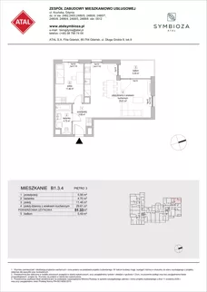 2 pokoje, mieszkanie 51,33 m², piętro 3, oferta nr B1.3.4, ATAL Symbioza, Gdynia, Cisowa, ul. Kcyńska
