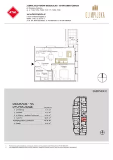 2 pokoje, mieszkanie 41,10 m², piętro 16, oferta nr C-16-179C, ATAL Olimpijska, Katowice, Bogucice, ul. Olimpijska / al. Korfantego