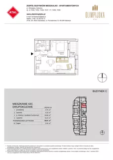 2 pokoje, mieszkanie 37,88 m², piętro 4, oferta nr C-04-42C, ATAL Olimpijska, Katowice, Bogucice, ul. Olimpijska / al. Korfantego