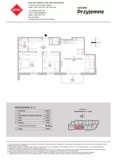 3 pokoje, mieszkanie 78,58 m², piętro 2, oferta nr 9.3.1, Osiedle Przyjemne - etap IV, Gdańsk, Jasień, ul. Flisykowskiego