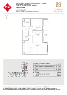 3 pokoje, mieszkanie 69,13 m², piętro 3, oferta nr 6.03.C24, Ogrody Andersa II, Gliwice, Wojska Polskiego, ul. Generała Władysława Andersa