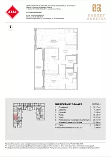3 pokoje, mieszkanie 70,54 m², piętro 4, oferta nr 7.04.A22, Ogrody Andersa II, Gliwice, Wojska Polskiego, ul. Generała Władysława Andersa